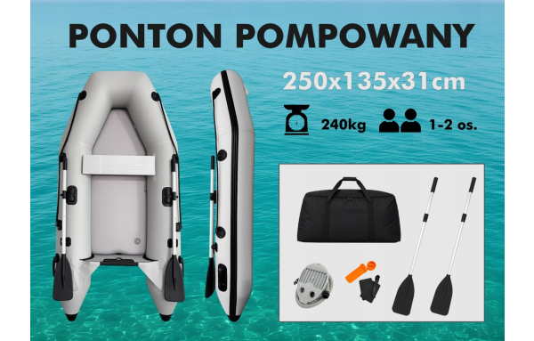pompowany PONTON 2-osobowy 245x135cm dingy zestaw wiosła pompka max 240kg